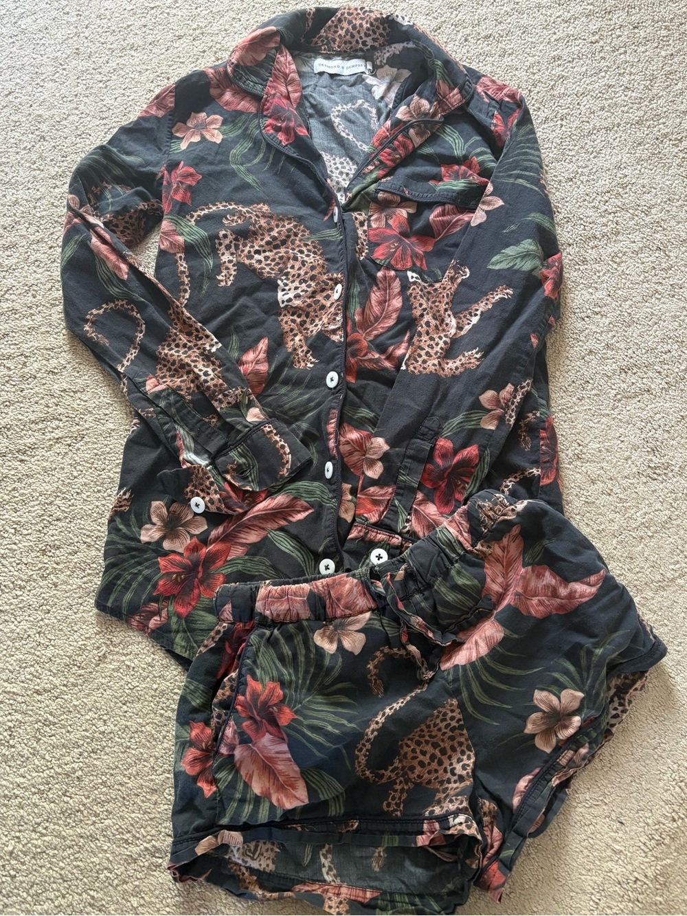 Desmond & Dempsey Soleia Leopard multi  shorts pajamas set size XS